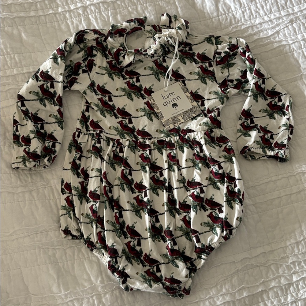 Kate Quinn Long Sleeve Ruffle Bubble |Little Cardinal Bamboo| Holiday Christmas